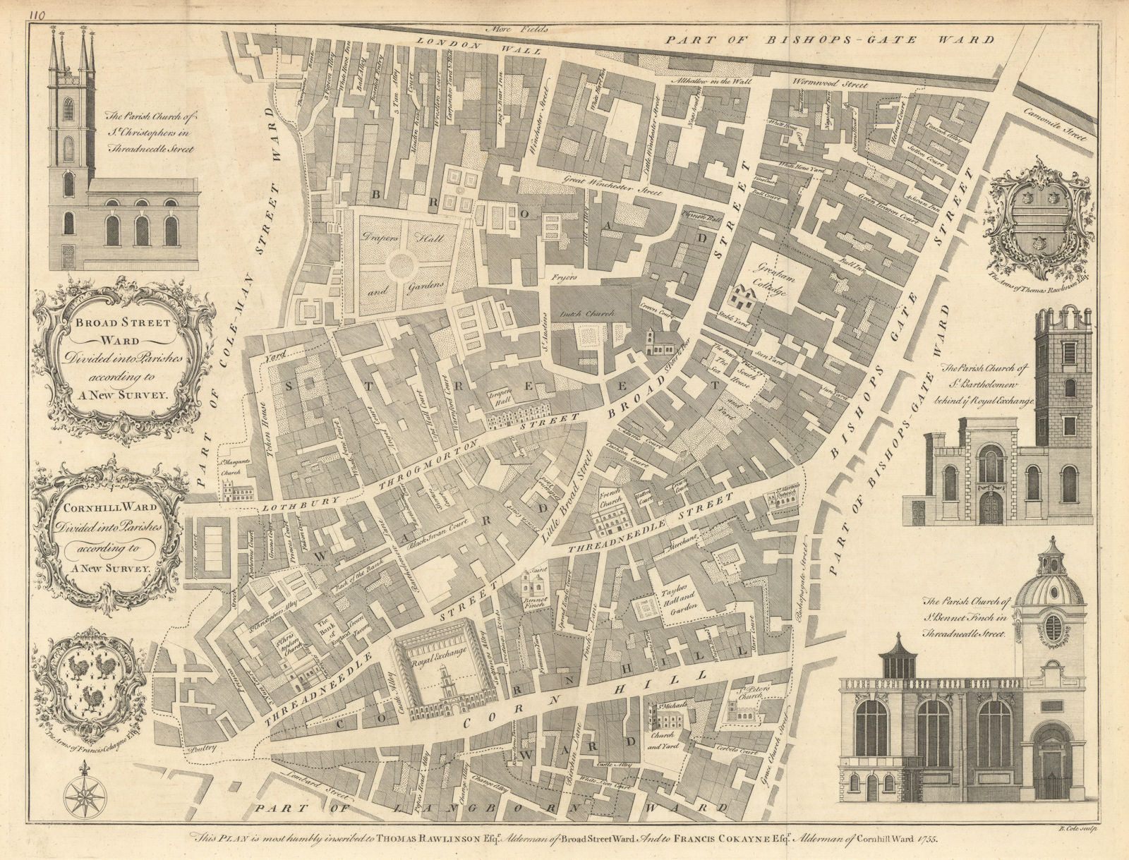 Broad Street Ward & Cornhill Ward divided… City of London. COLE 1760 old map